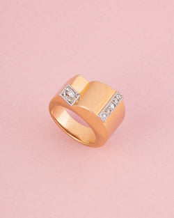 Bague tank en or jaune 18 carats et diamants