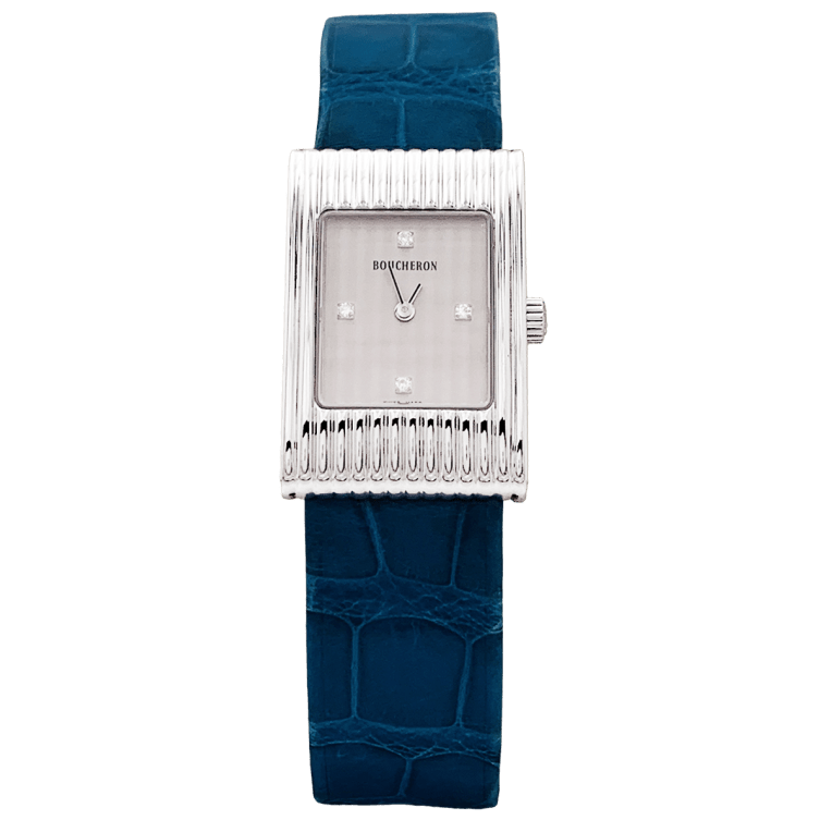 Montre Boucheron, "Reflet", acier sur cuir.