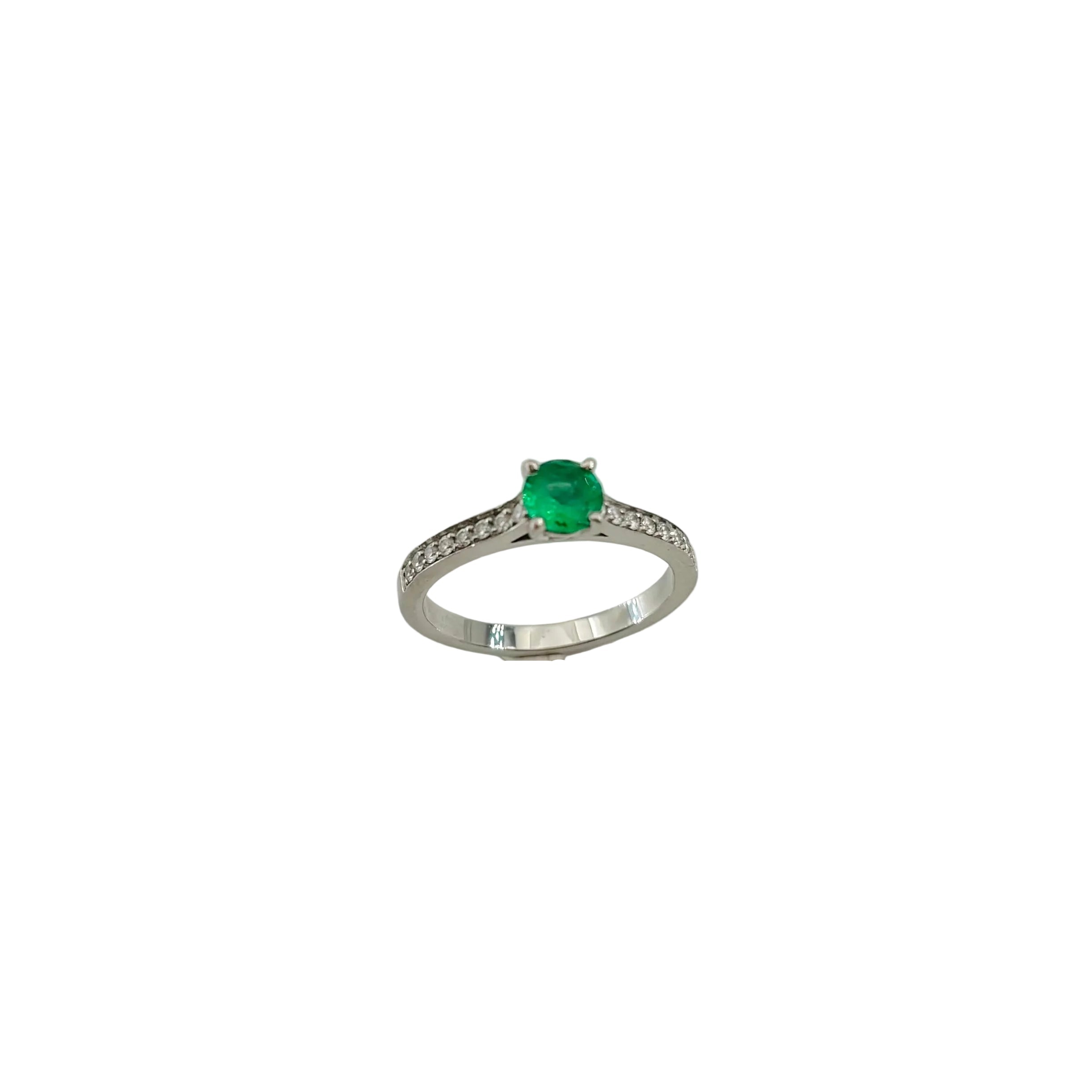 Bague Solitaire GEMMYO "Little Lady Pavée" en platine, émeraude et diamants