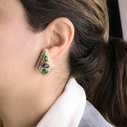 Parure REPOSSI en or jaune, perles, saphirs, émeraudes et diamants