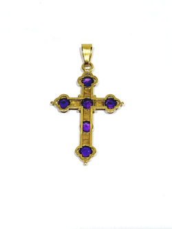 Croix en or et améthyste