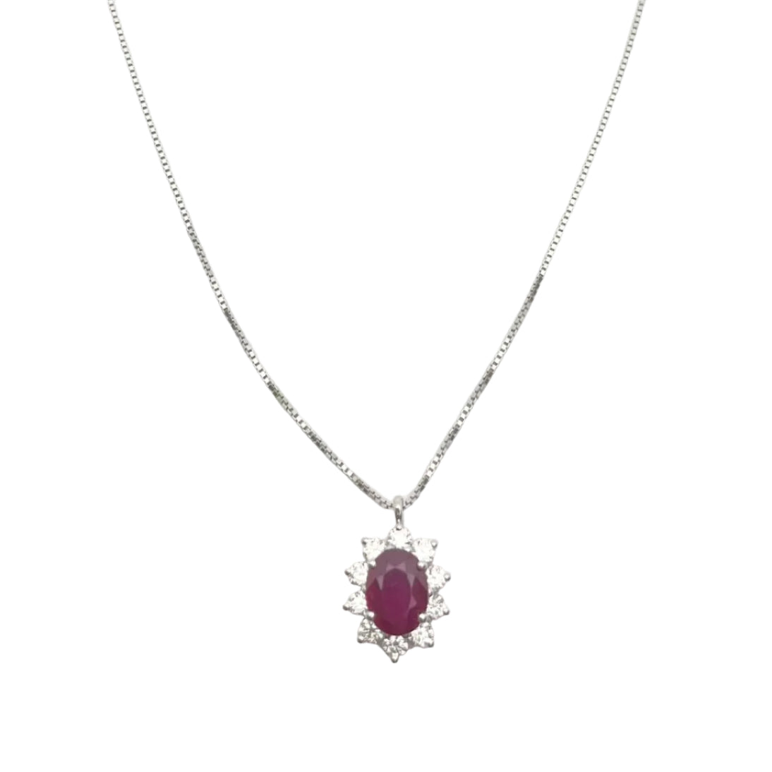 Collier Pendentif en or blanc, rubis et diamants