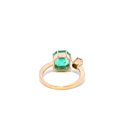 Bague Solitaire en or jaune, émeraude et diamant