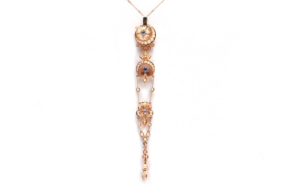 Pendentif en or jaune, perles et saphirs