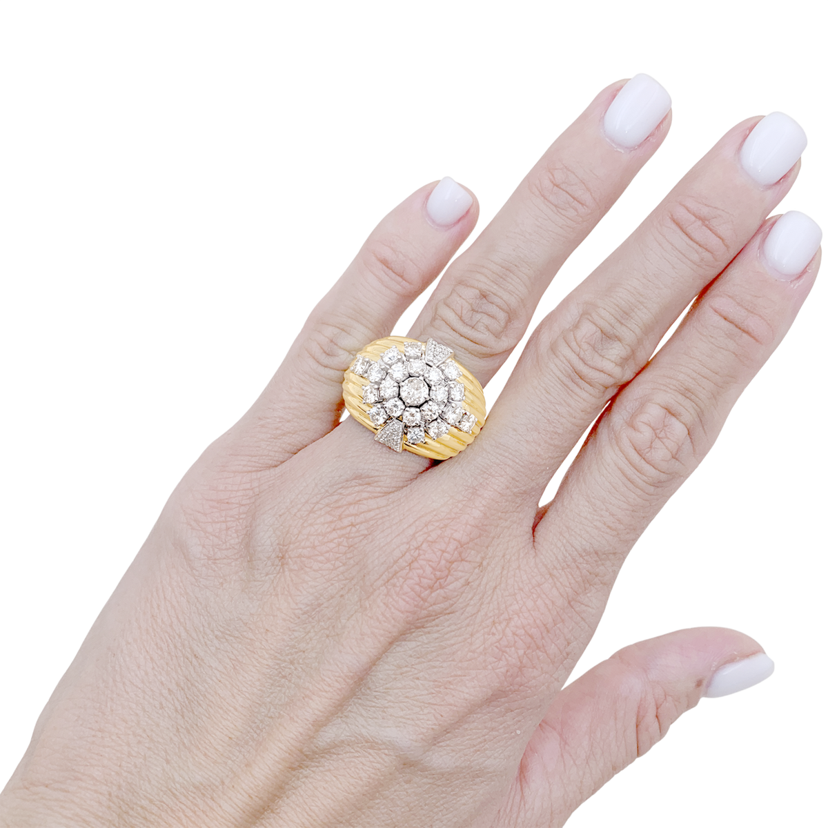 Bague Dôme en or blanc, or jaune et diamants