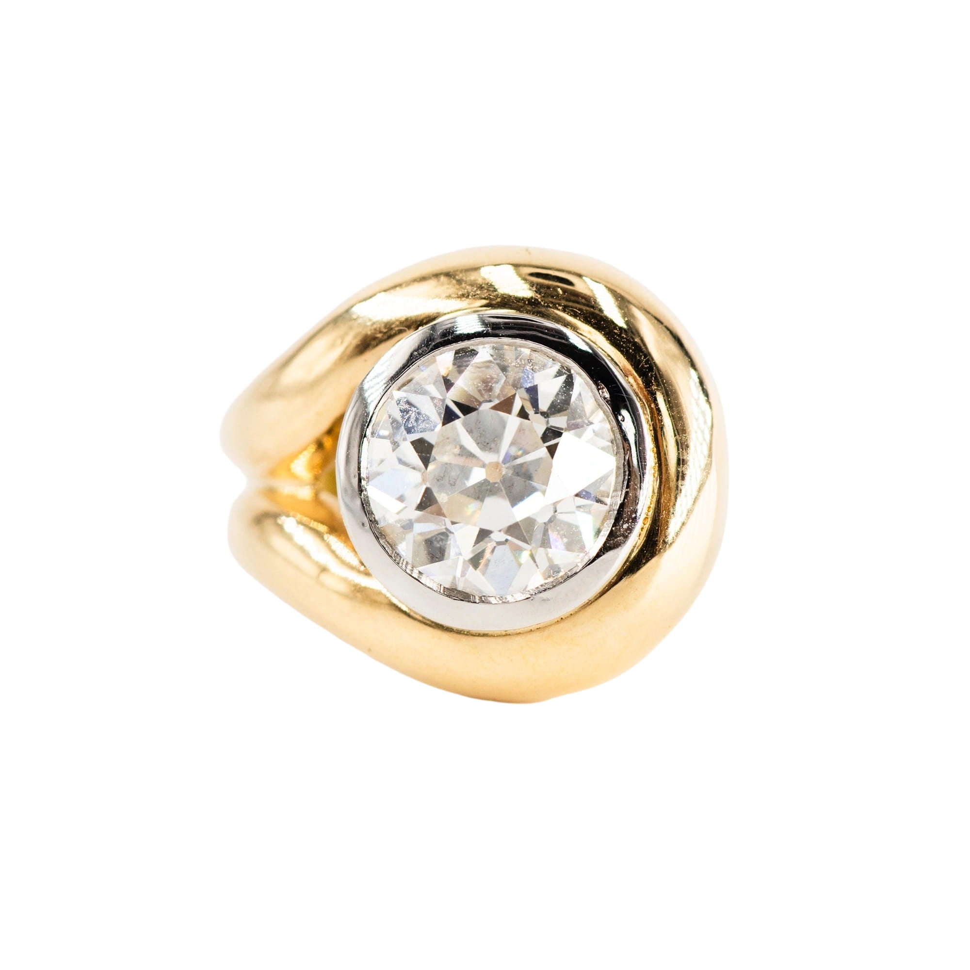 Bague Solitaire en or jaune, platine et diamant