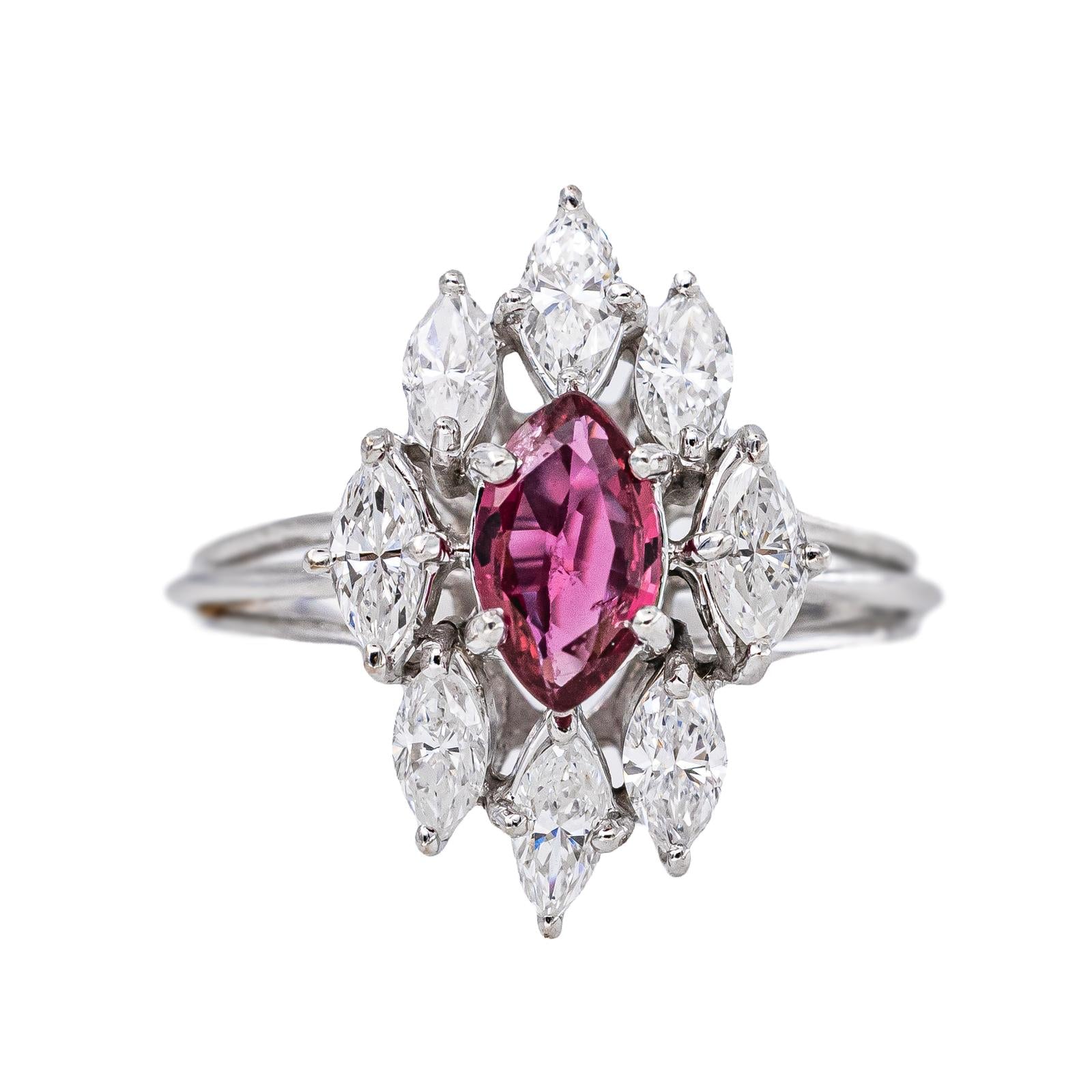 Bague Marquise Or blanc Rubis