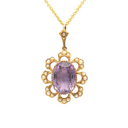 Pendentif en or jaune, perles et améthystes