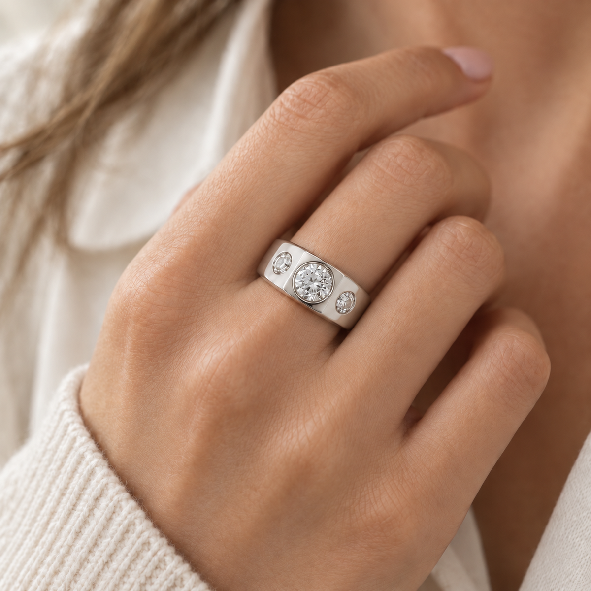 Bague Trilogie en platine et diamants