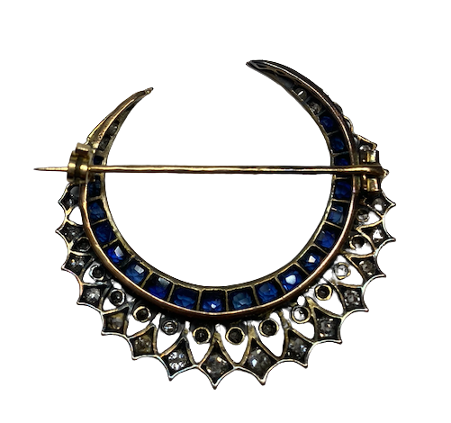 Broche Épingle en or jaune, argent, saphirs et diamants