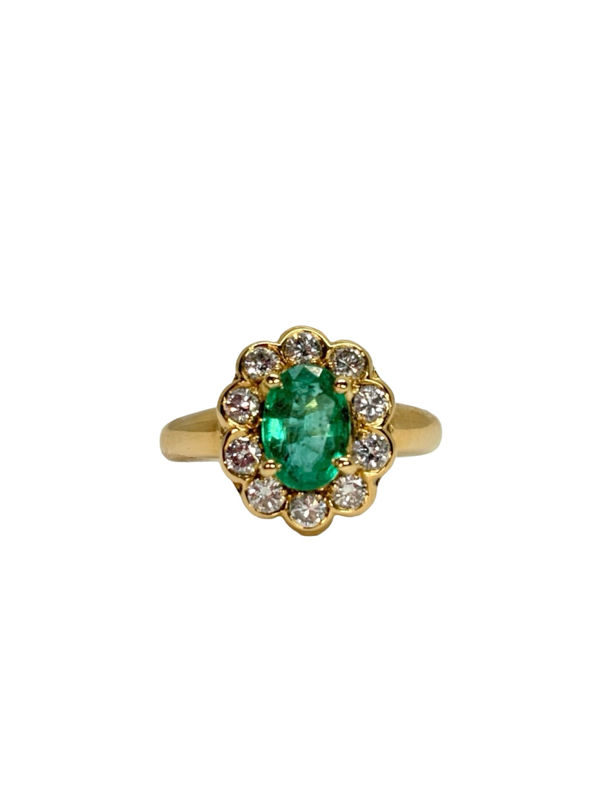 Bague Marguerite en or jaune, émeraude et diamants