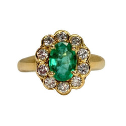 Bague Marguerite en or jaune, émeraude et diamants