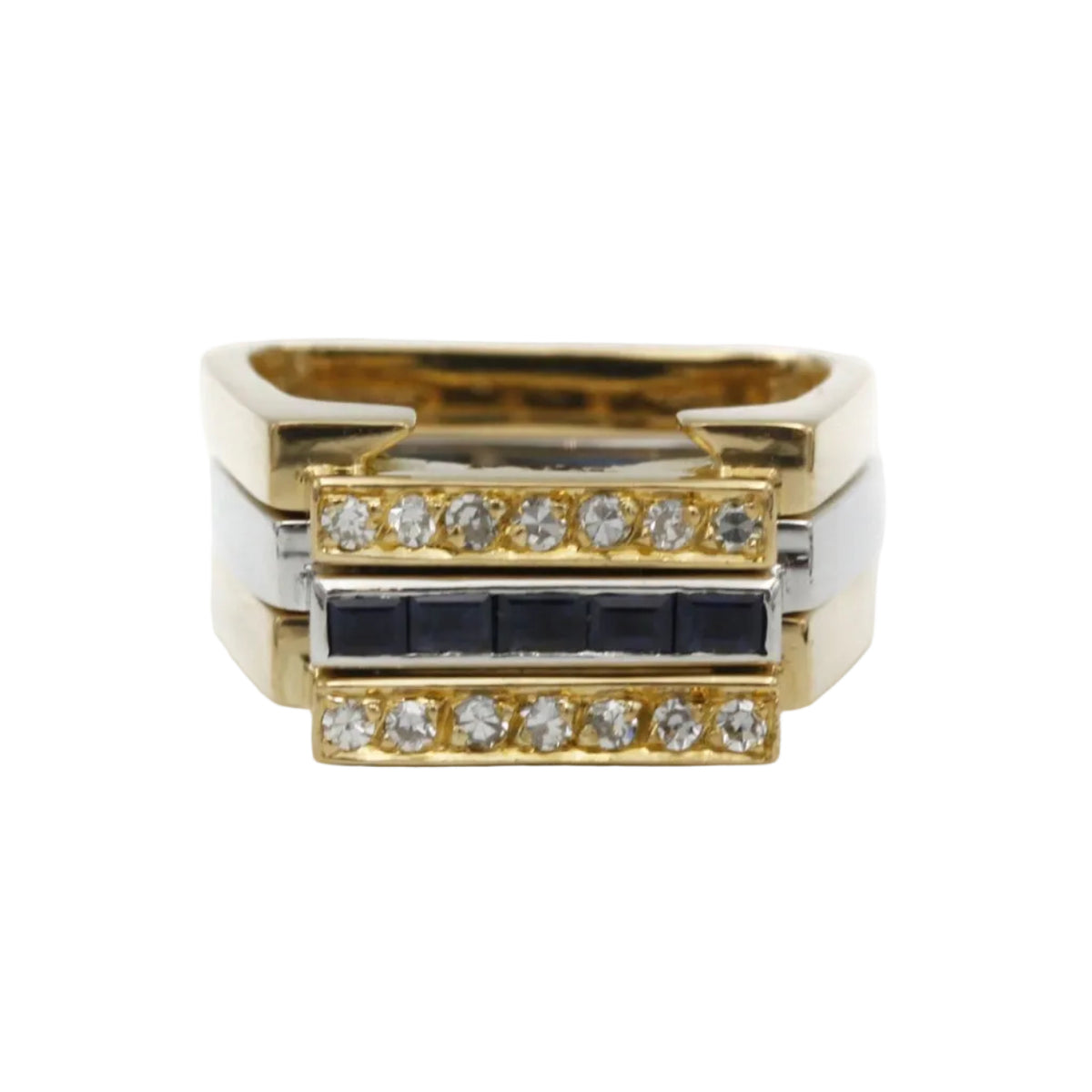 Bagues Tank J.VENDOME en or blanc, or jaune, saphirs et diamants