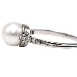 Bague Solitaire en or blanc, perle et diamants