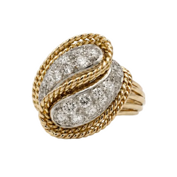 Bague Cocktail en or jaune, platine et diamants
