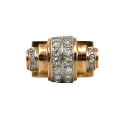 Bague Tank en or jaune, platine et diamants