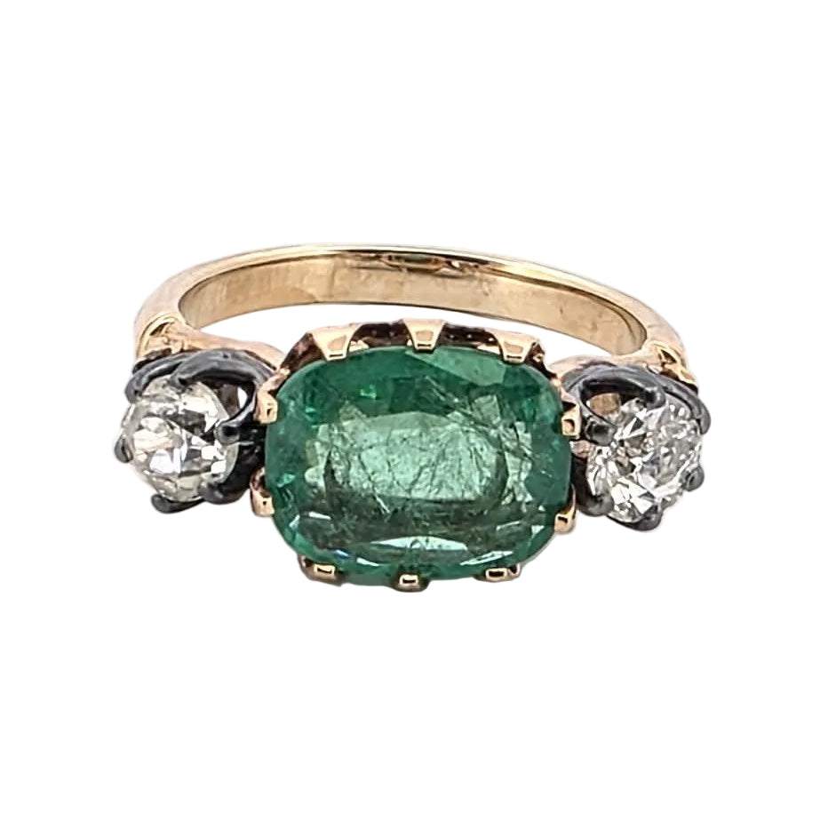 Bague Trilogie en or jaune, émeraude et diamants