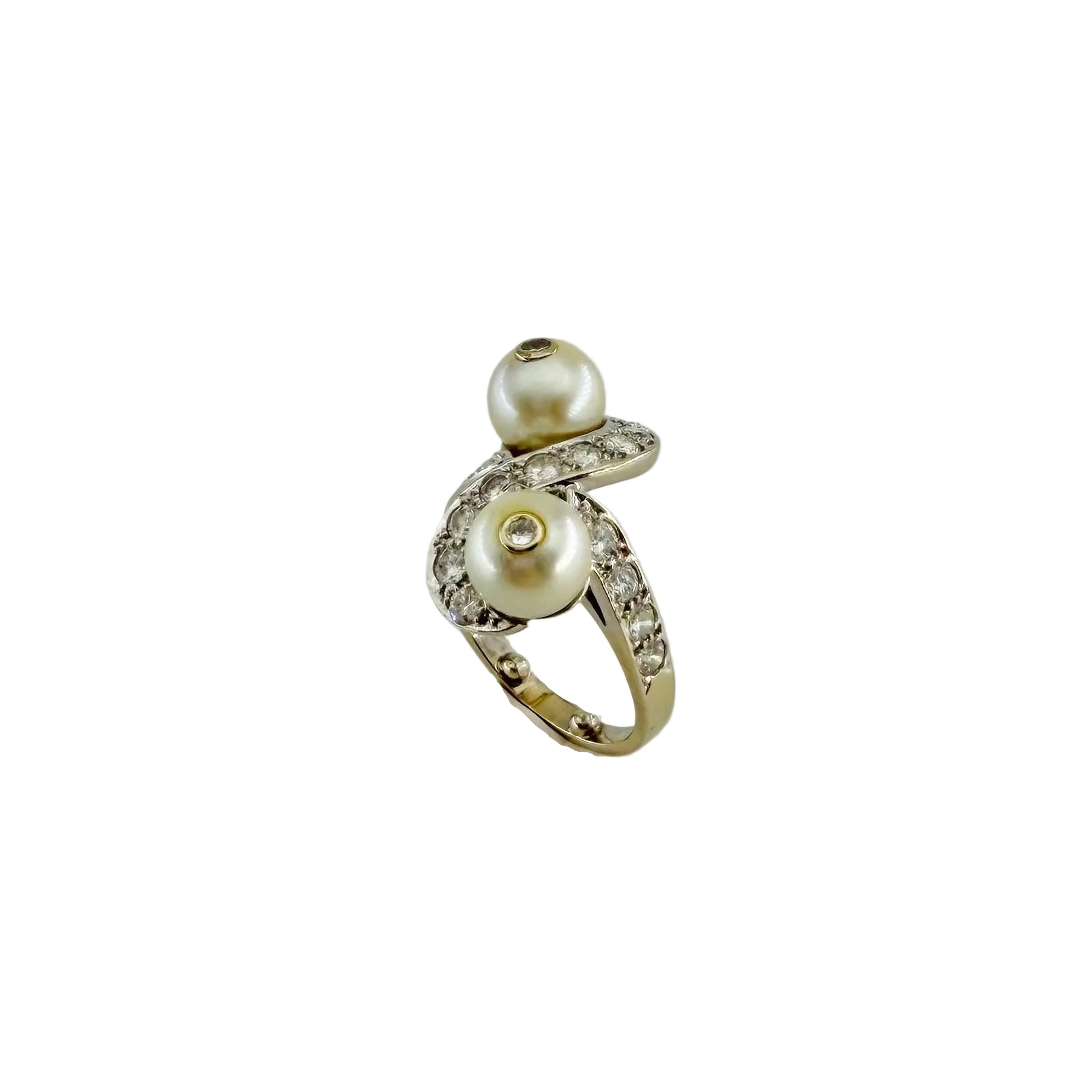 Bague Toi et Moi en or blanc, perles et diamants