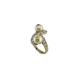 Bague Toi et Moi en or blanc, perles et diamants