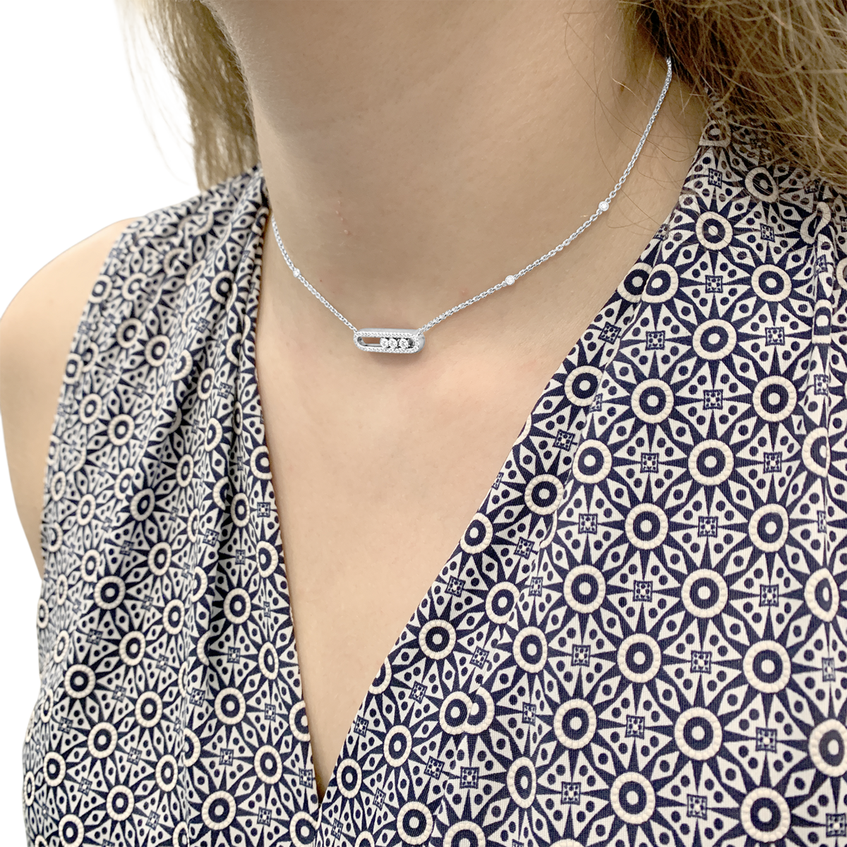 Collier Pendentif MESSIKA Move Classique Pavé en or blanc et diamants