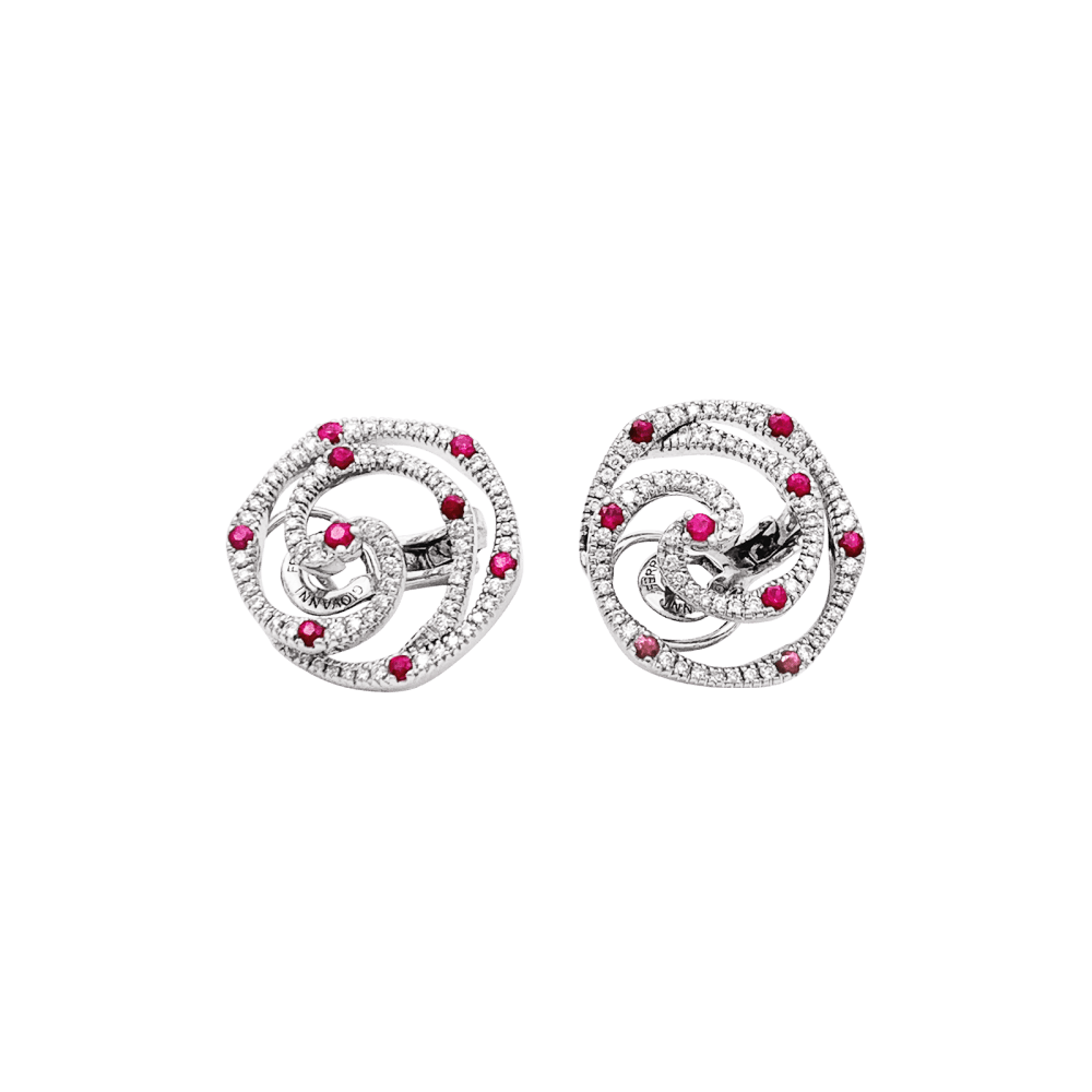 Boucles d'oreilles Giovanni Ferraris, or blanc, diamants et rubis.