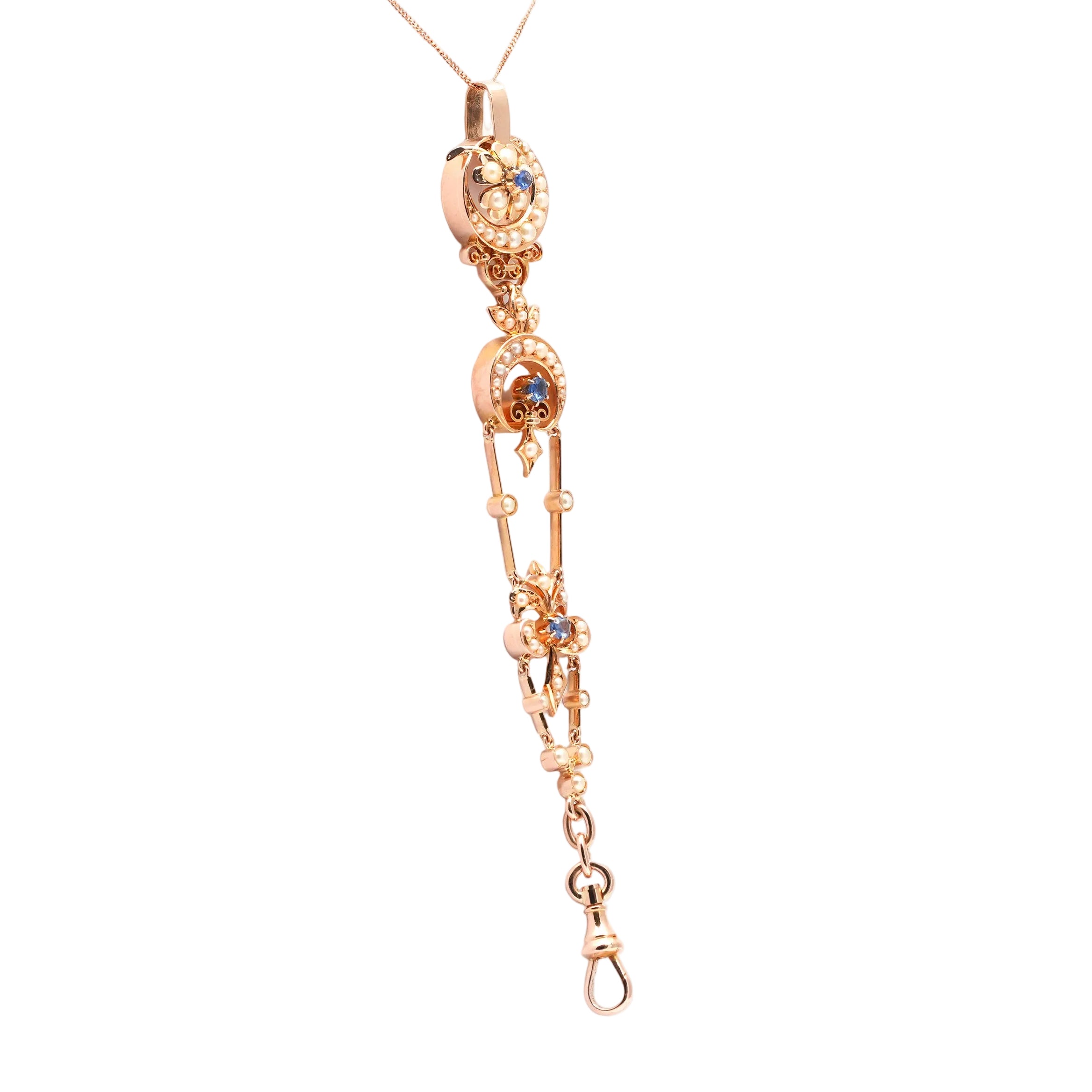 Pendentif en or jaune, perles et saphirs
