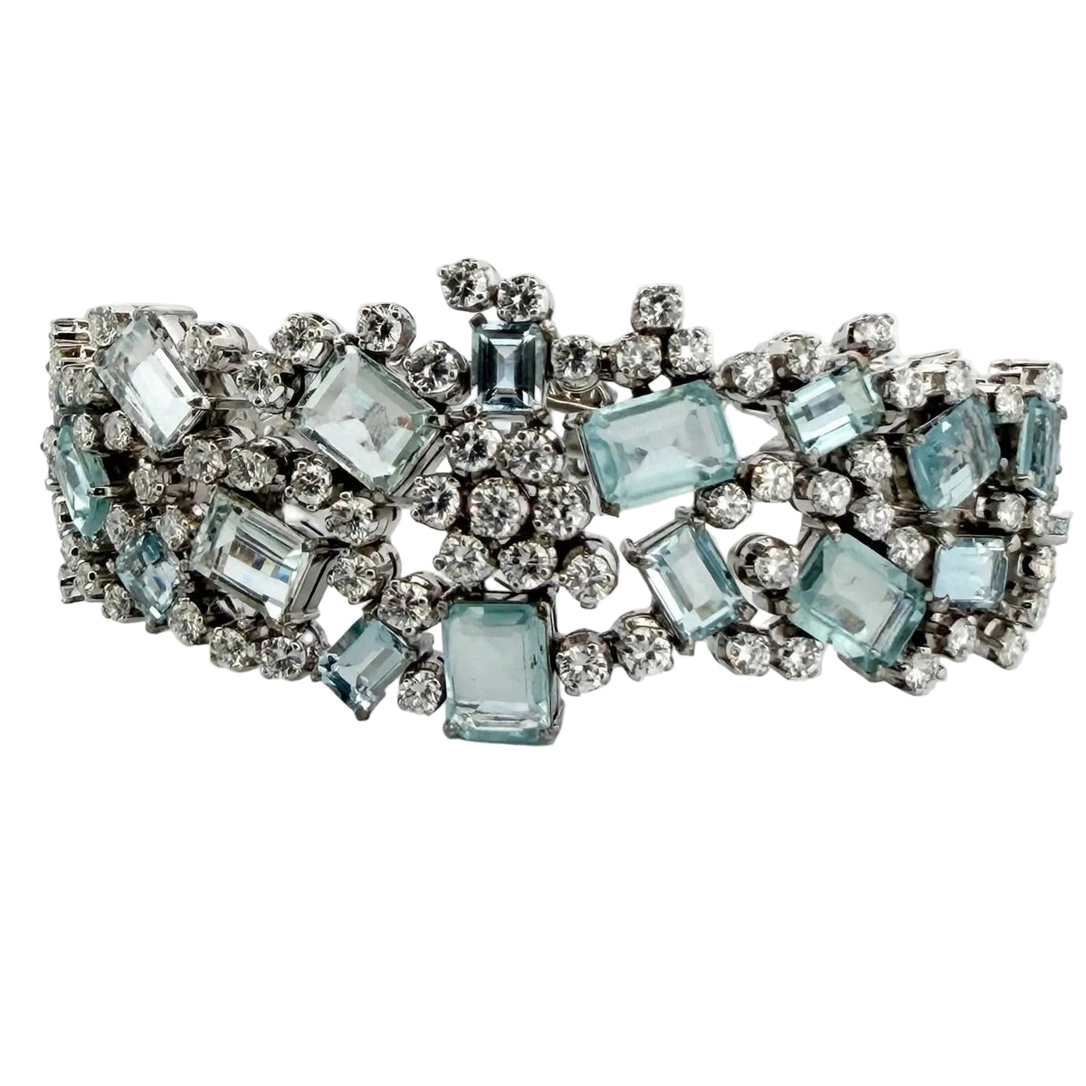 Bracelet en or blanc, aigues-marines et diamants