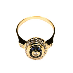 Bague Entourage en or jaune, saphirs et diamants