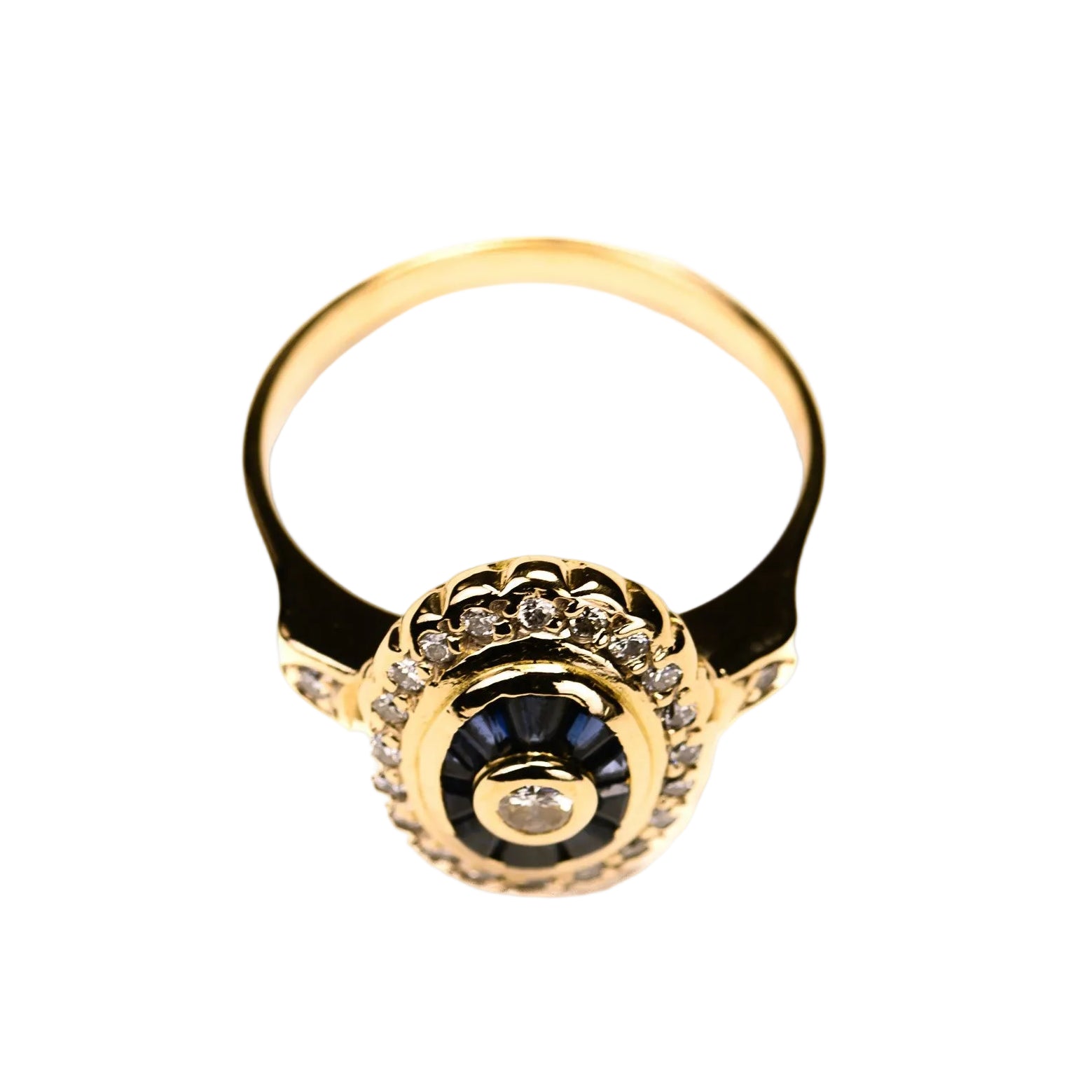 Bague Entourage en or jaune, saphirs et diamants