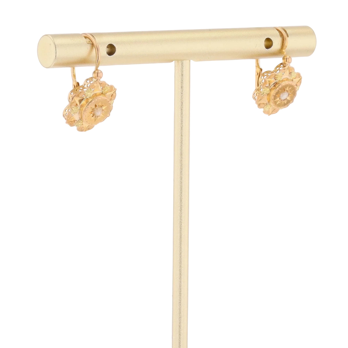 Boucles d'oreilles Dormeuses en or rose et perles