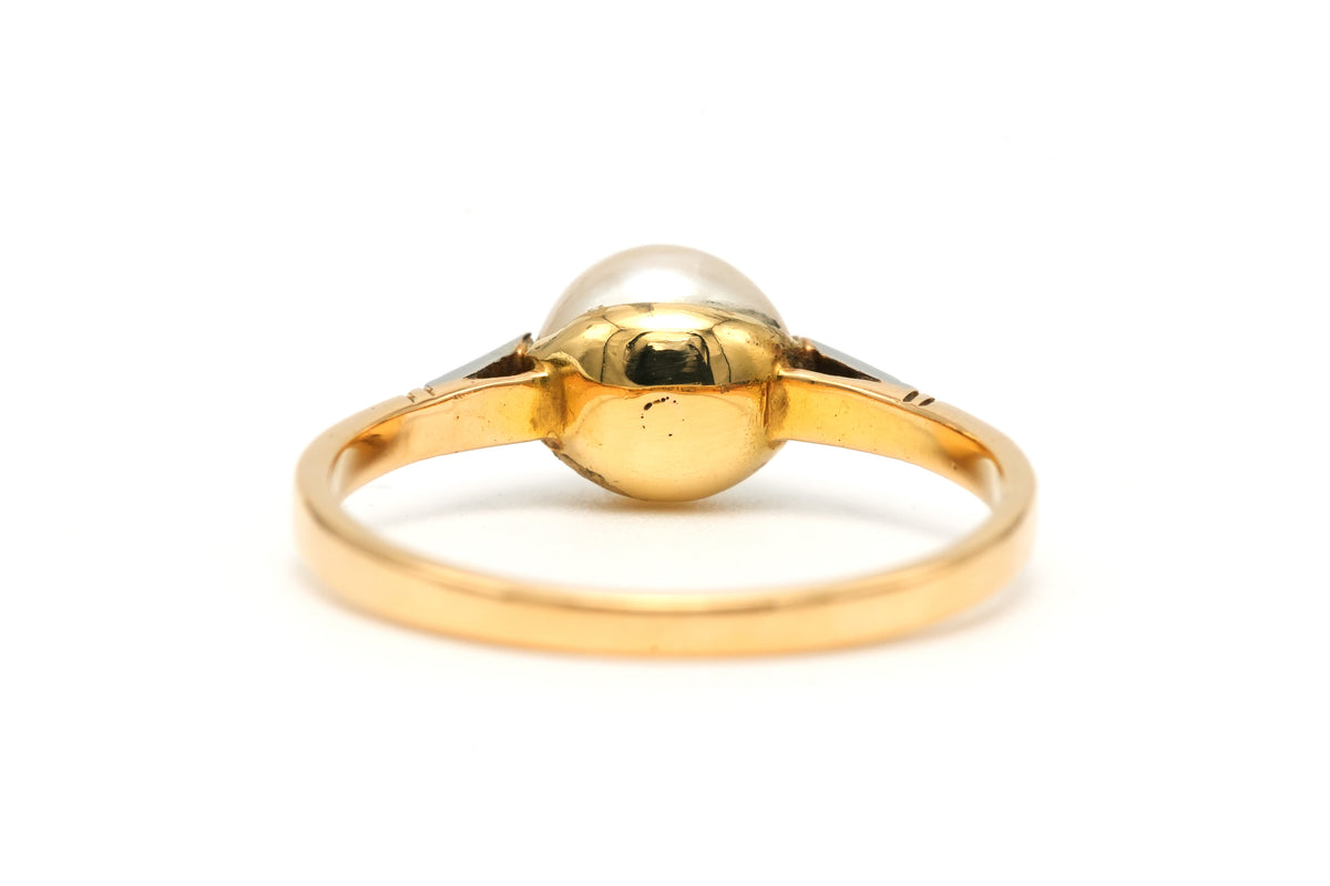 Bague Solitaire en or blanc, or jaune, perle et diamants