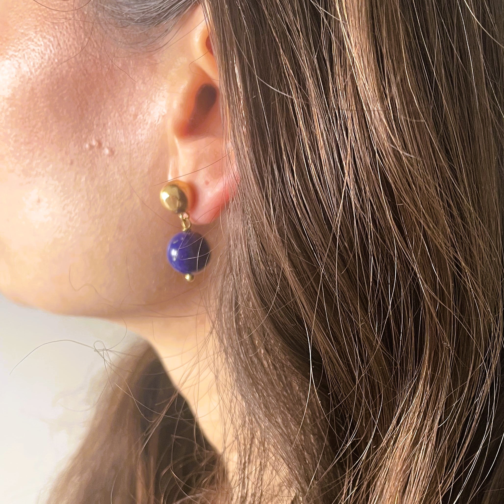 Boucles d'oreilles Pendantes en or jaune et lapis-lazuli