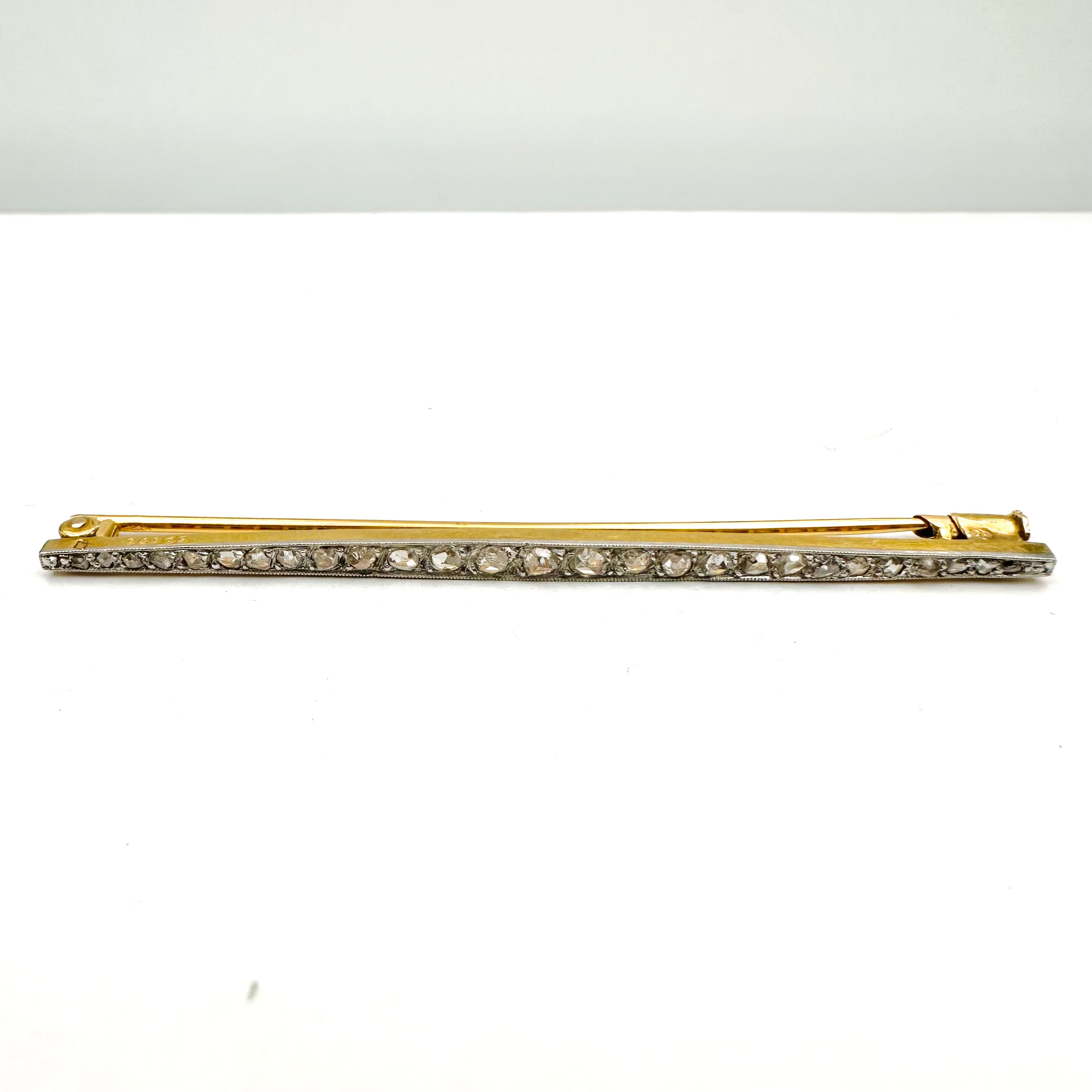 Broche Barrette Art Deco en or jaune, platine et diamants