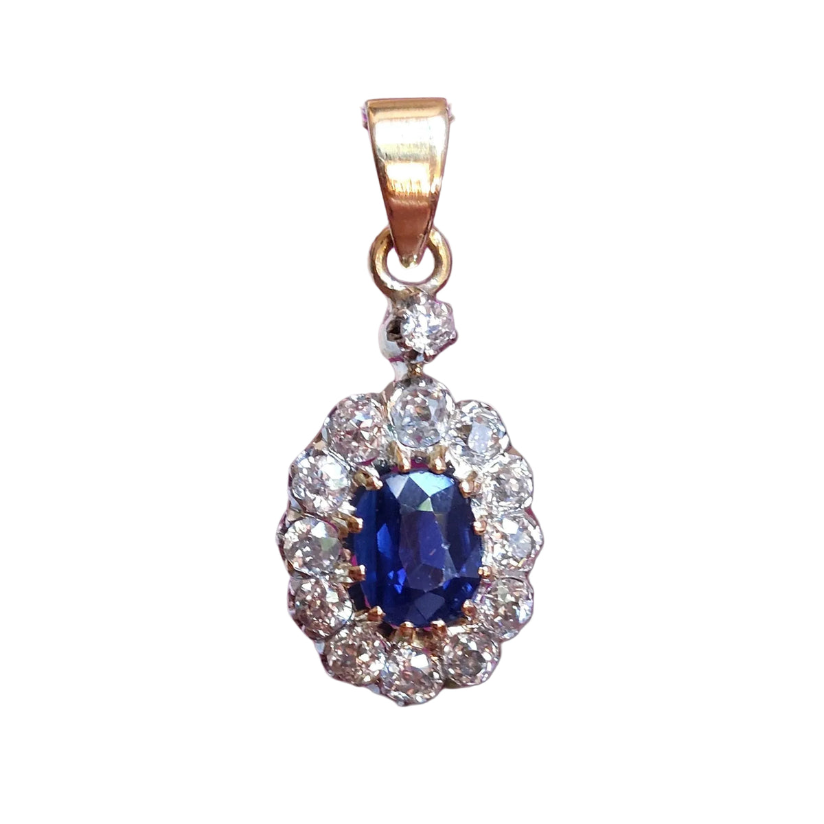 Pendentif en or jaune, saphir et diamants