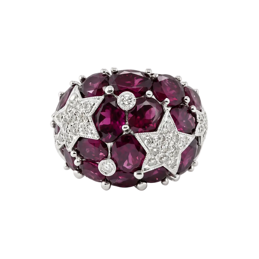 Bague Dôme en or blanc, tourmalines et diamants