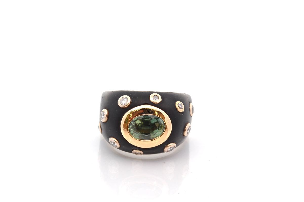 Bague Dôme en or jaune, onyx, saphir et diamants