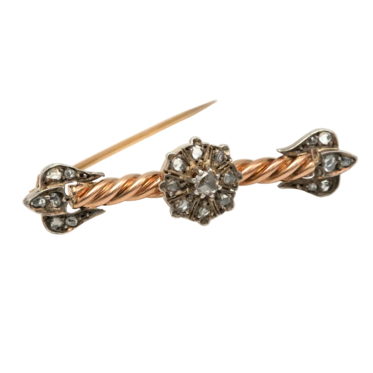 Broche Épingle en or jaune, argent et diamants