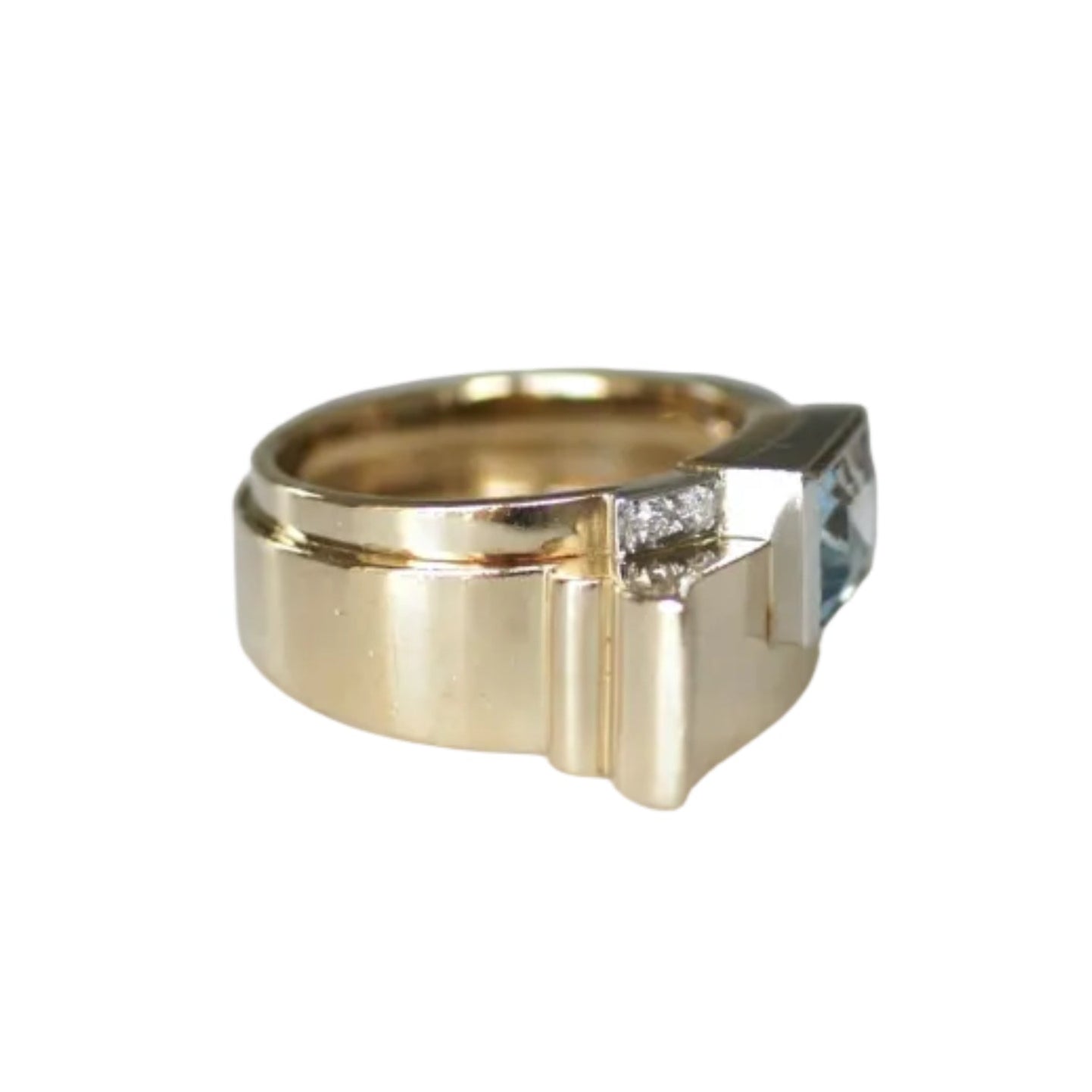 Bague Tank en or jaune, platine, aigue-marine et diamants