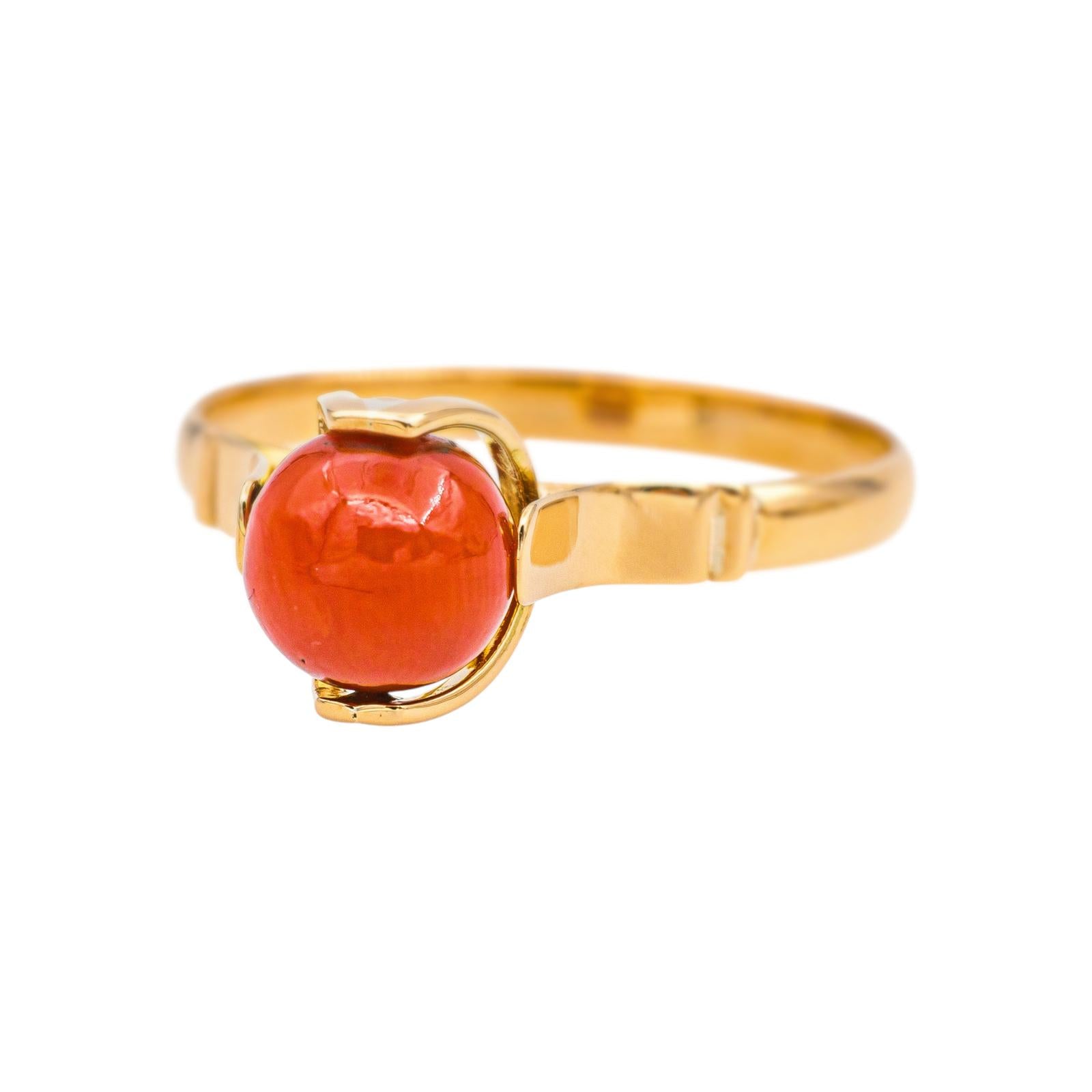 Bague  Solitaire  Or rose  Corail