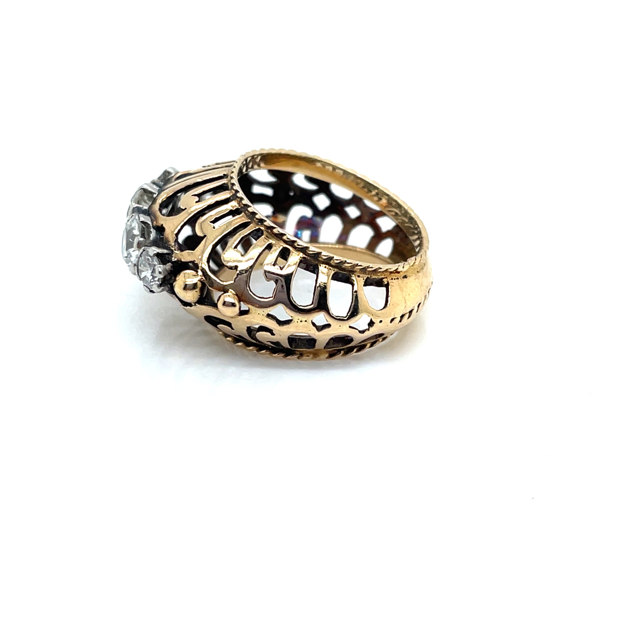Bague tank jarretière en or jaune et diamants