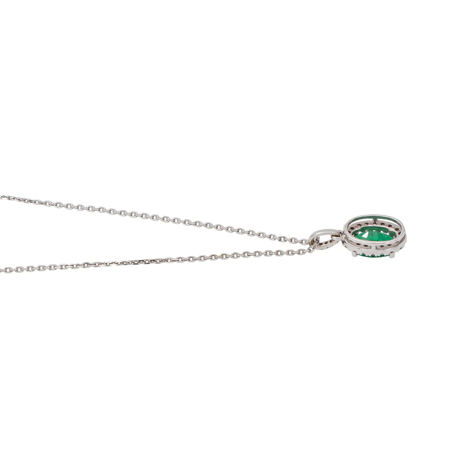 Collier Pendentif Or blanc Emeraude