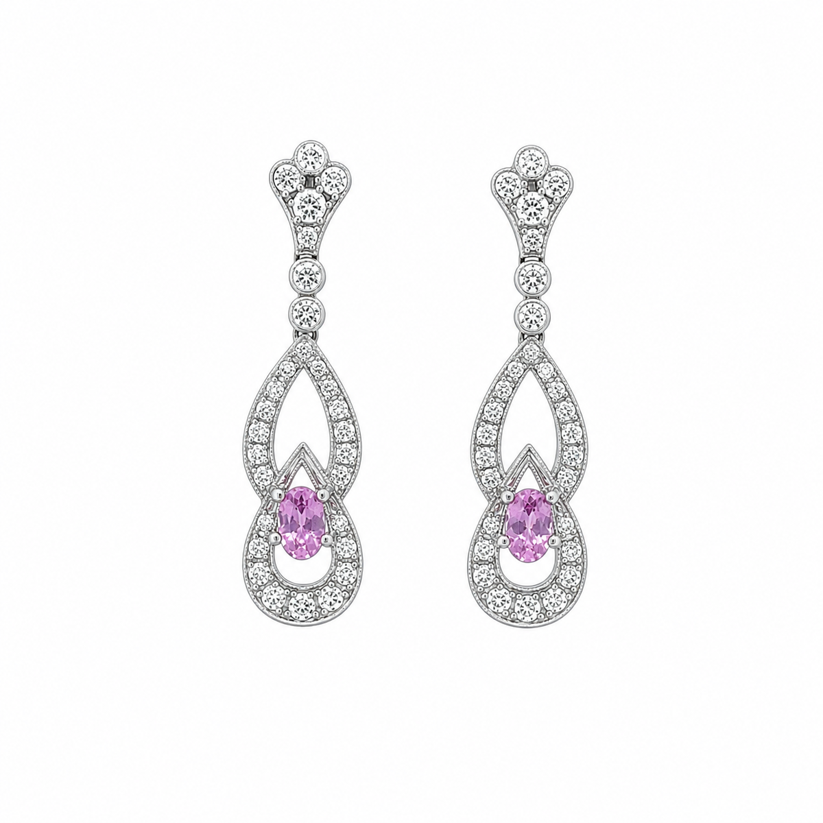 Boucles d'oreilles Pendantes en platine, saphirs et diamants