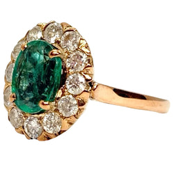 Bague Marguerite en or rose, émeraude et diamants