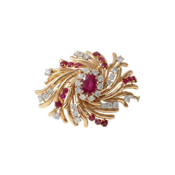 Broche Clip en or rosé, rubis et diamants