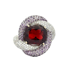 Bague Entourage en or blanc, grenat, améthystes et diamants