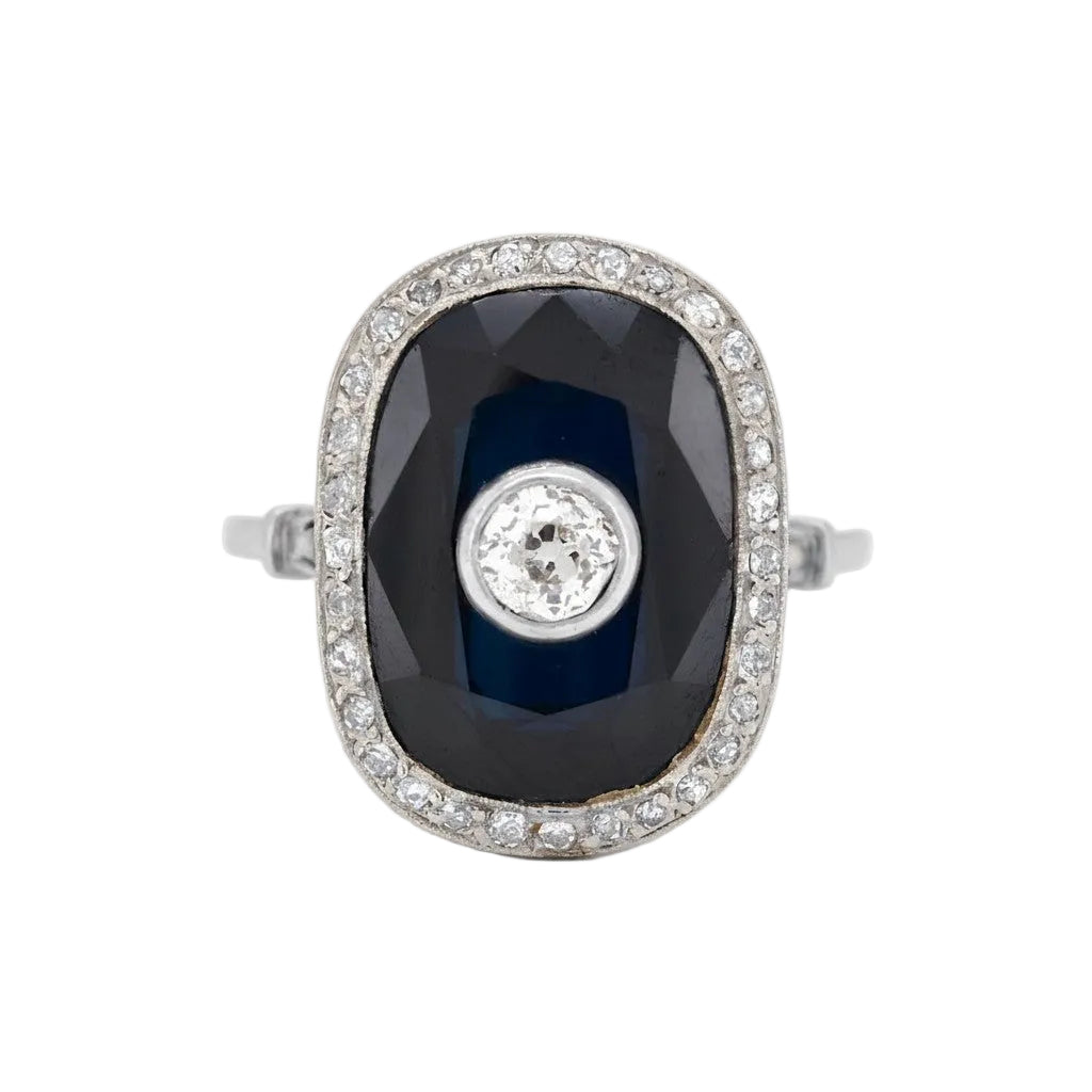 Bague Cocktail en platine, saphir et diamants