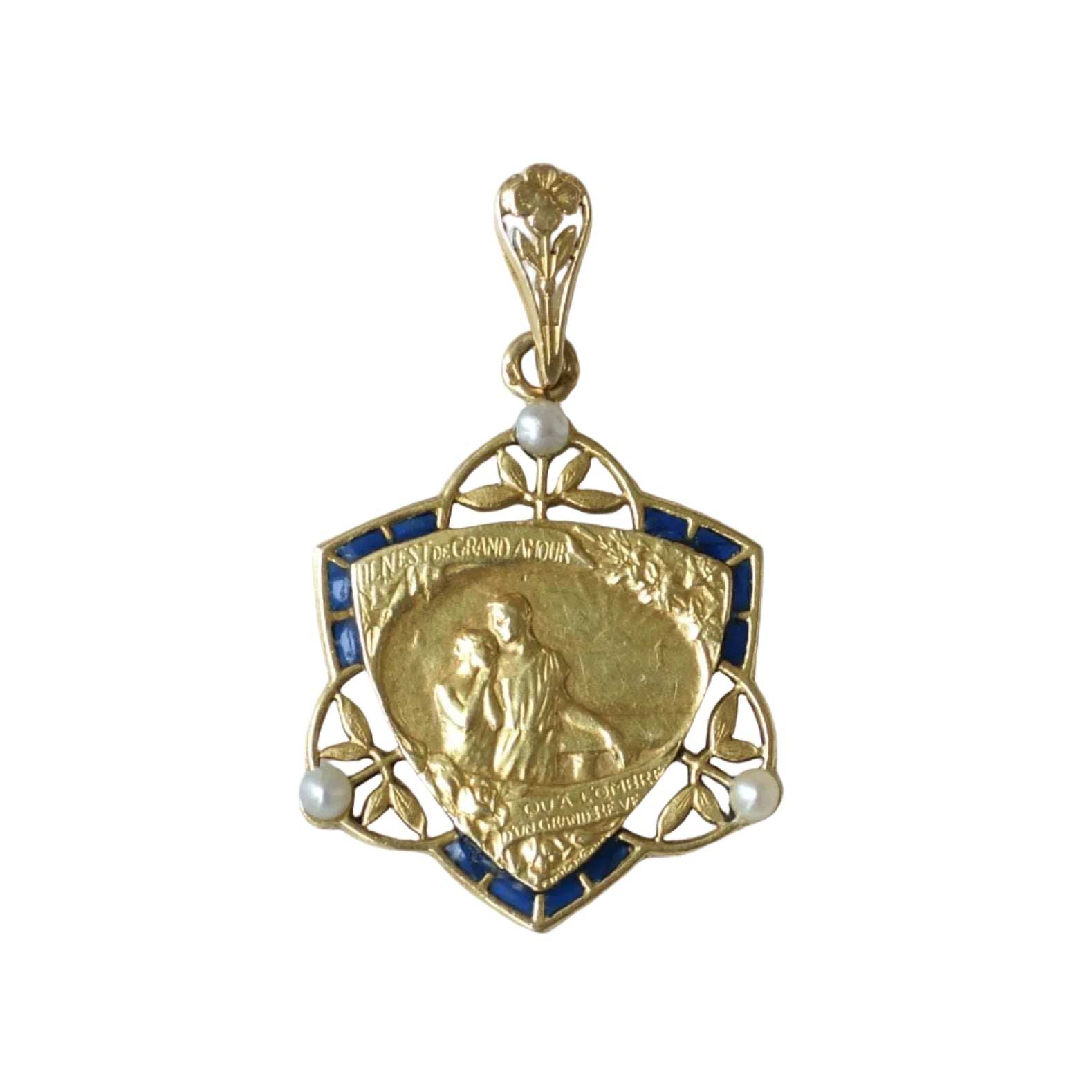 Médaille ÉMILE MONIER en or jaune, émail et perles
