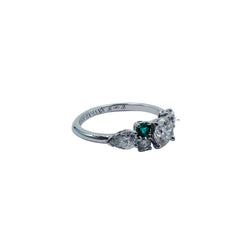 Bague Solitaire en or blanc, diamants et émeraudes