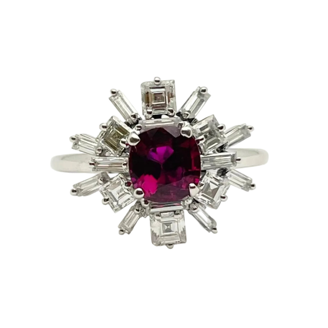 Bague Marguerite en or blanc, rubis et diamants