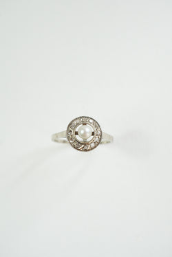 Bague cible or diamants et perle